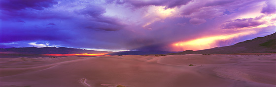 Panoramic Landscape Photography Golden Rays at  Stovepipe Wells Sand Dunes, Death Valley